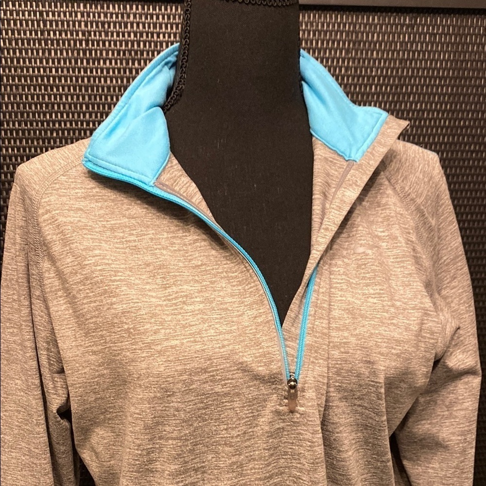 Nike Dri-FIT Pullover | Gray Half Zip Long Sleeve Fitted | Blue Accent | Size L - Picture 4 of 11